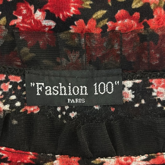 Fashion 100 Paris Black Sheer Cottagecore Floral Boho Asymmetrical Top Sz Small - Picture 5 of 6